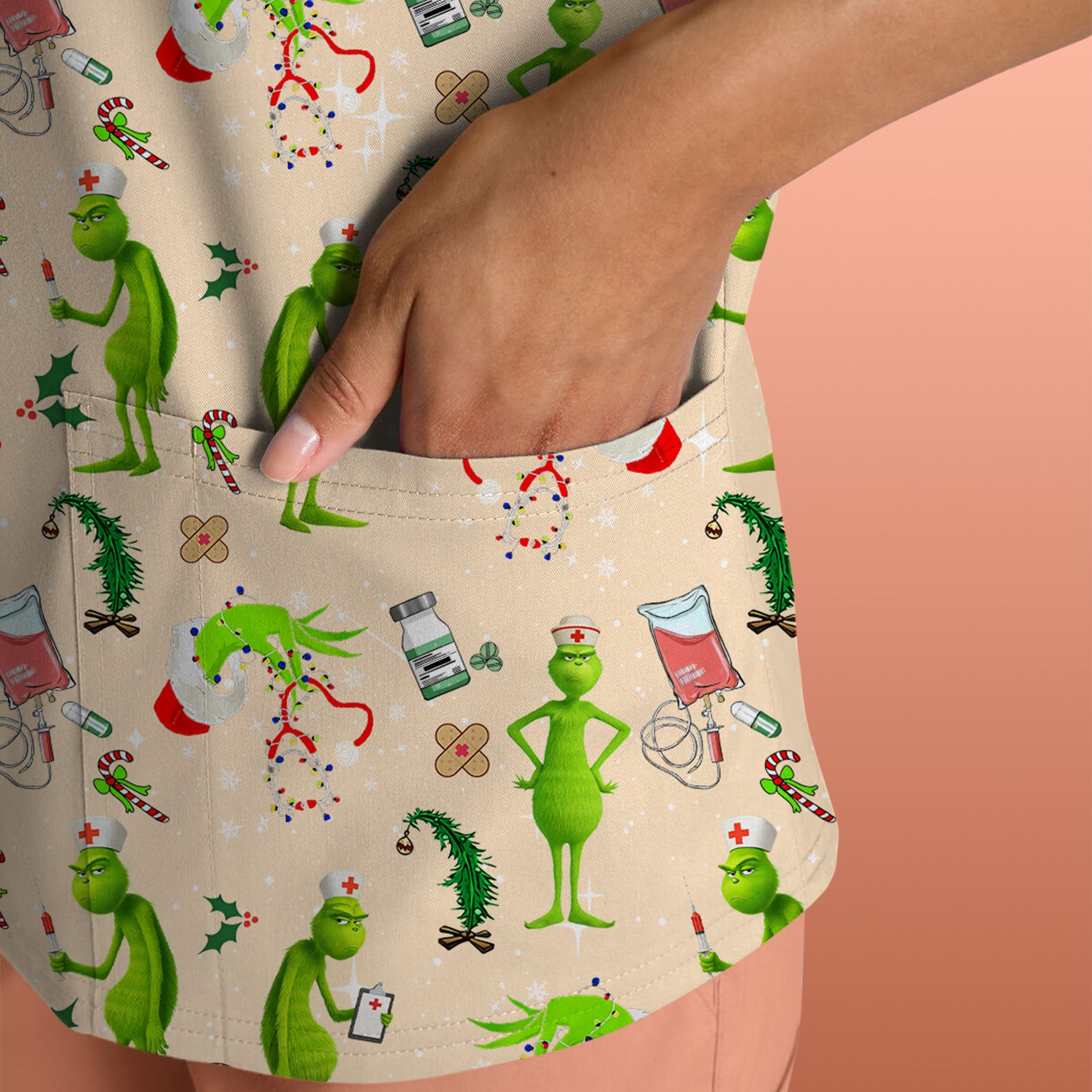 Cute Grinch Scrub Top for Nurse - Christmas Holiday Medical Shirt - Gift for CNA RN LPN Healthcare Workers