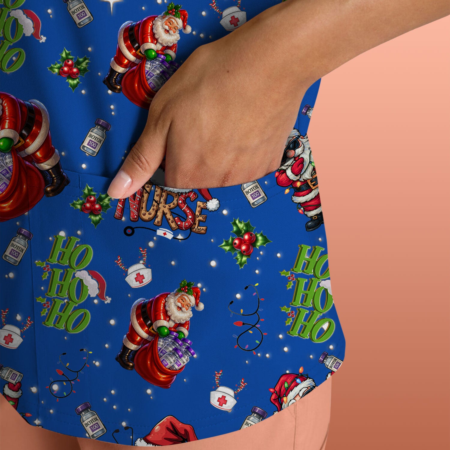 Santa Nurse Christmas Scrub Shirt - Funny Holiday Scrub Top Multi Colors - Cute Nursing Work Shirt with Pockets