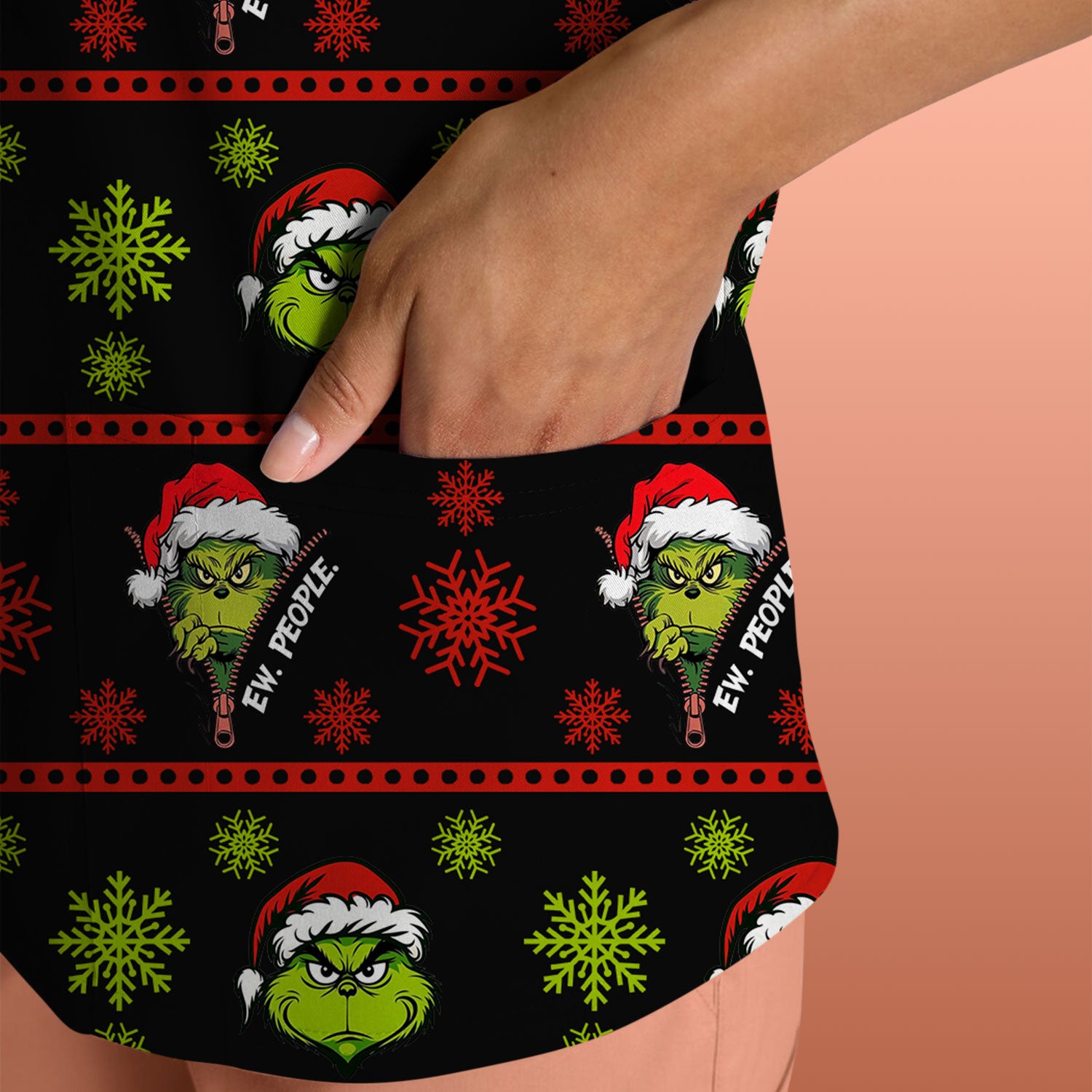 Ew, People Funny Grinch Christmas Scrub Top - Holiday Nurse Shirt - Merry Grinchmas Gift for RN CNA LPN LVN EN