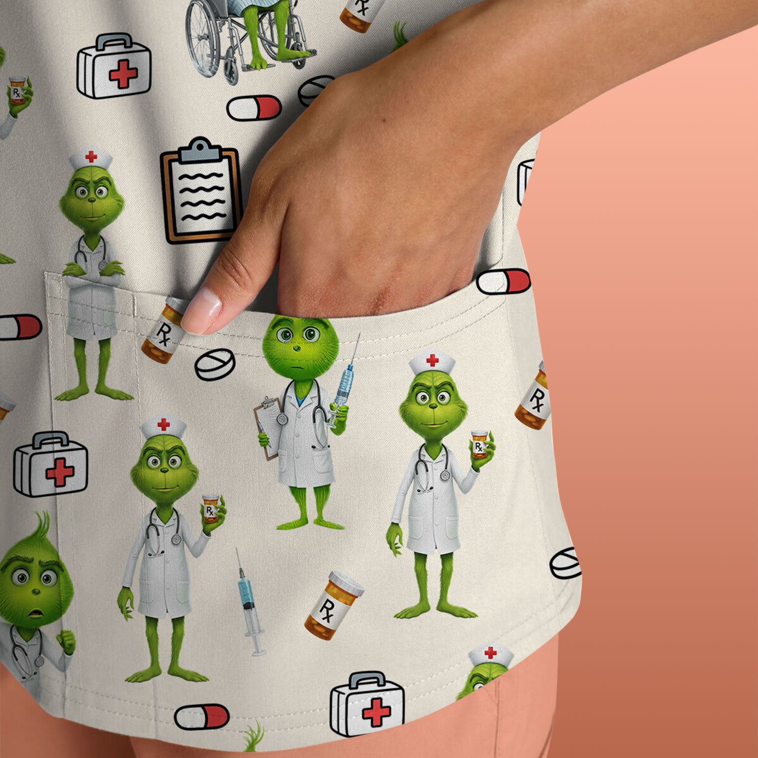 Funny Grinch Scrub Top - Christmas Medical Uniform for Women - Funny Holiday Nursing Gift for RN LPN CNA
