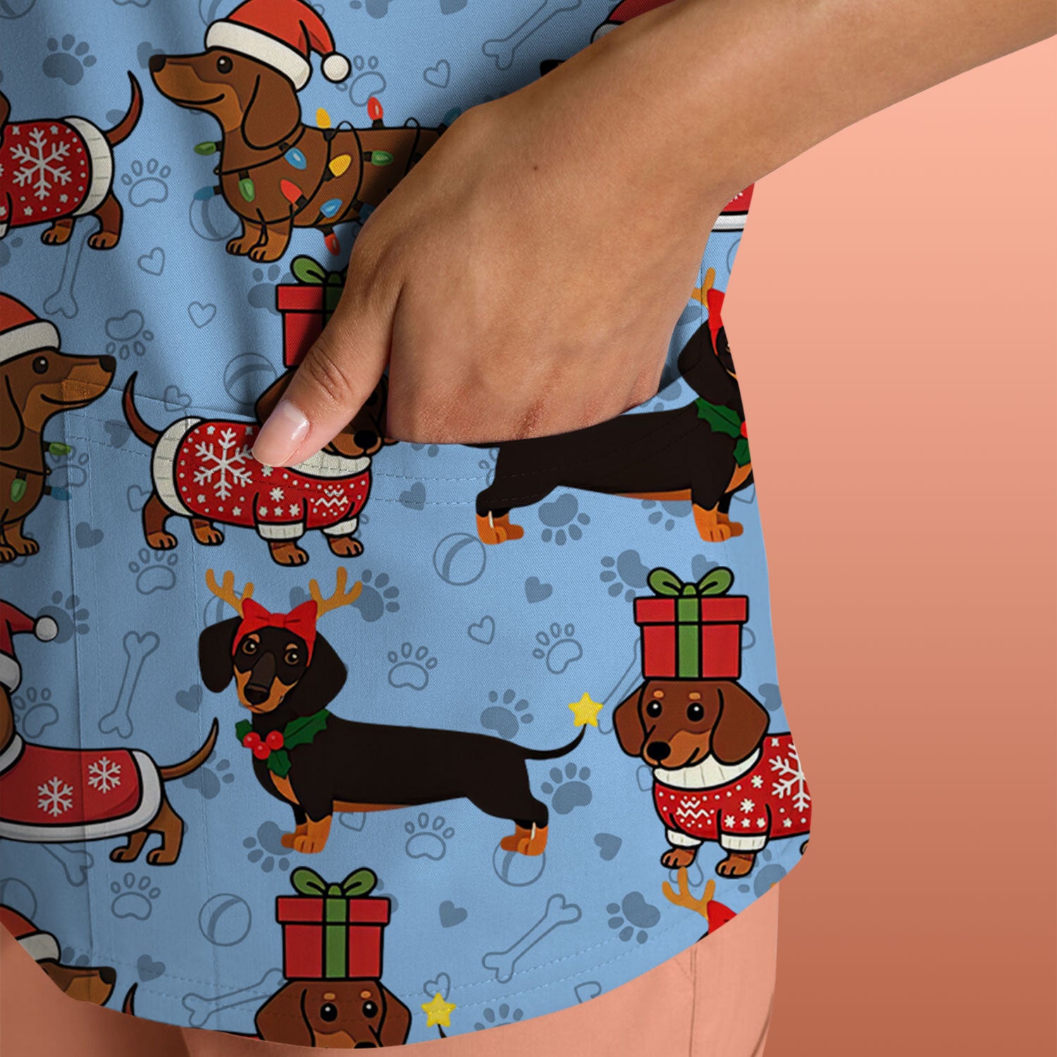 Christmas Dachshund T-Shirt Multi Color - Cute Sausage Dog Wearing Santa Outfit - Funny Holiday Wiener Dog Tee Gift for Dog Lovers