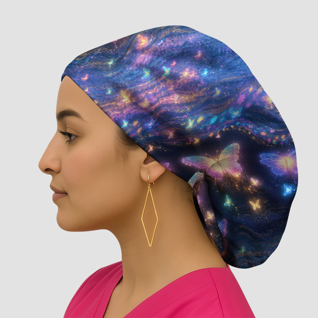 Neon Butterfly Galaxy Marble Print Scrub Cap, Surgical Caps for Doctors