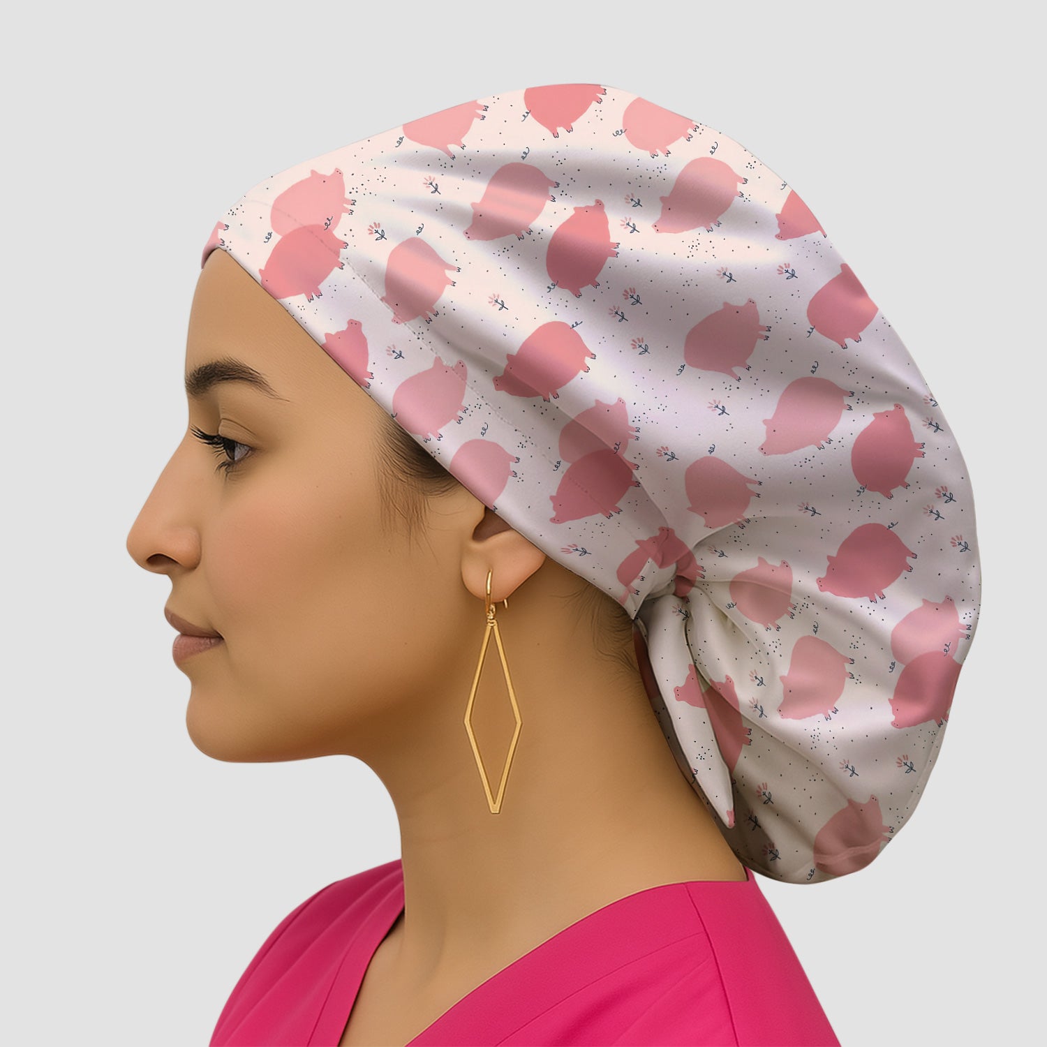 Pink Pig Farm Pattern Print Cap, Bouffant Scrub Caps for Women