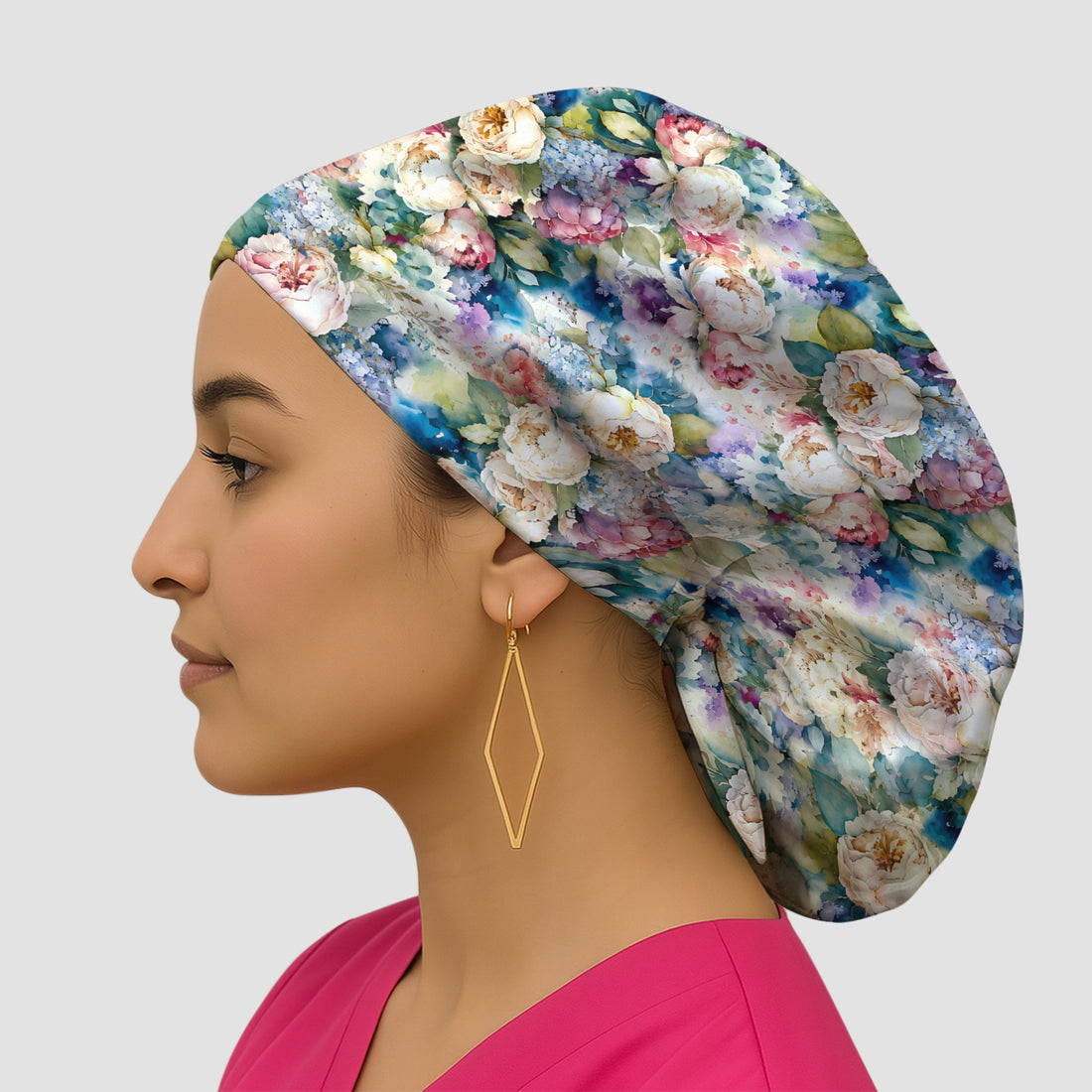 Watercolor Peony Hydrangea Floral Print Scrub Cap, Surgical Caps for Doctors