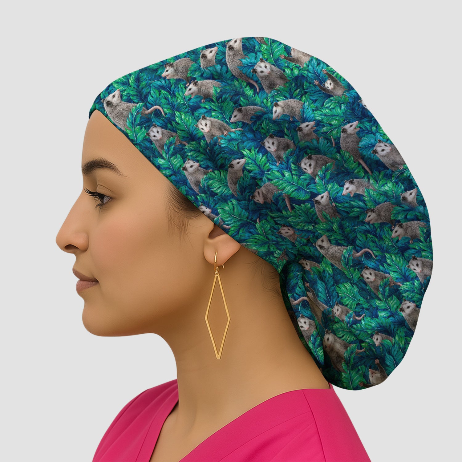 Tropical Opossum Jungle Leaves Pattern Scrub Cap, Surgical Caps for Doctors