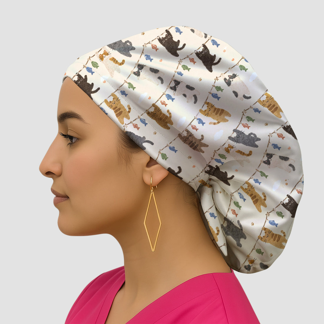 Cute Hanging Cat Fishline Pattern Scrub Cap, Surgical Caps for Doctors