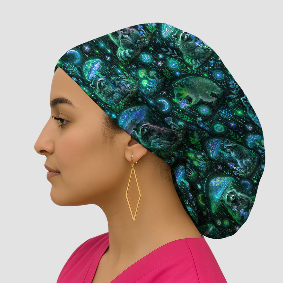 Glowing Raccoon Forest Pattern Scrub Cap, Surgical Caps for Doctors