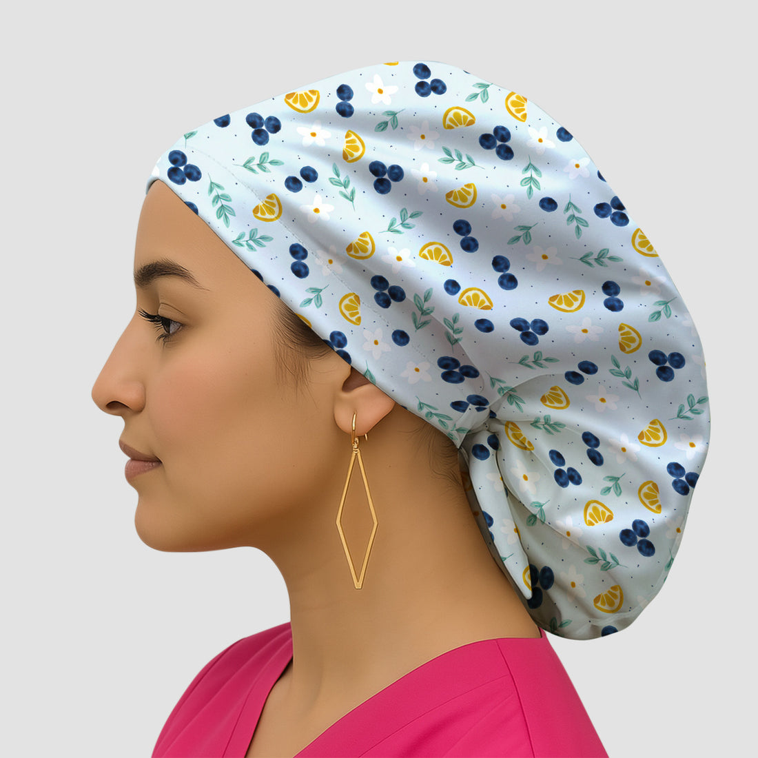 Blueberry Lemon Daisy Pattern Caps, Bouffant Scrub Caps for Women