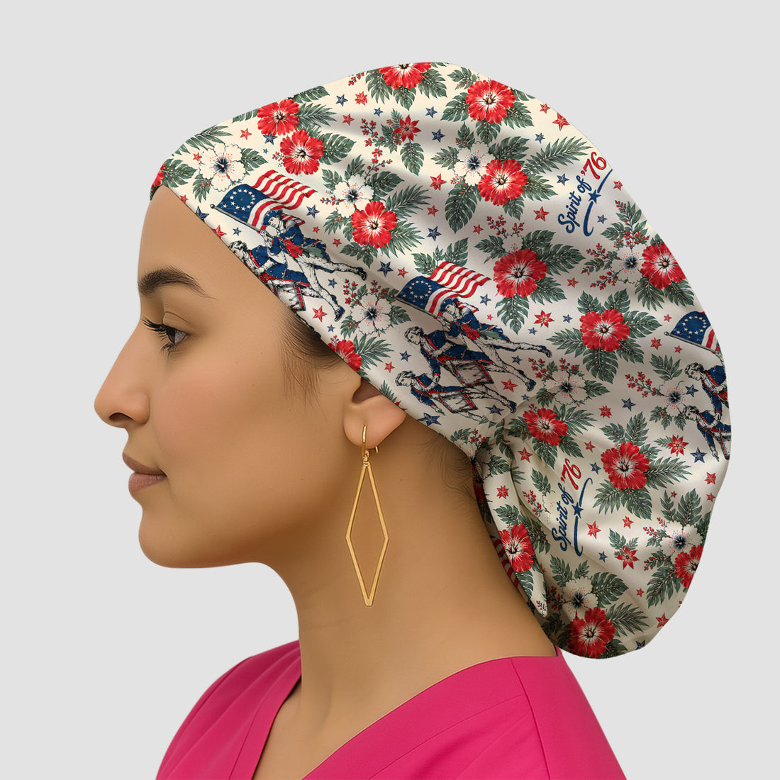 Vintage 1776 Patriot with Floral Flag Scrub Cap, Surgical Caps for Doctors