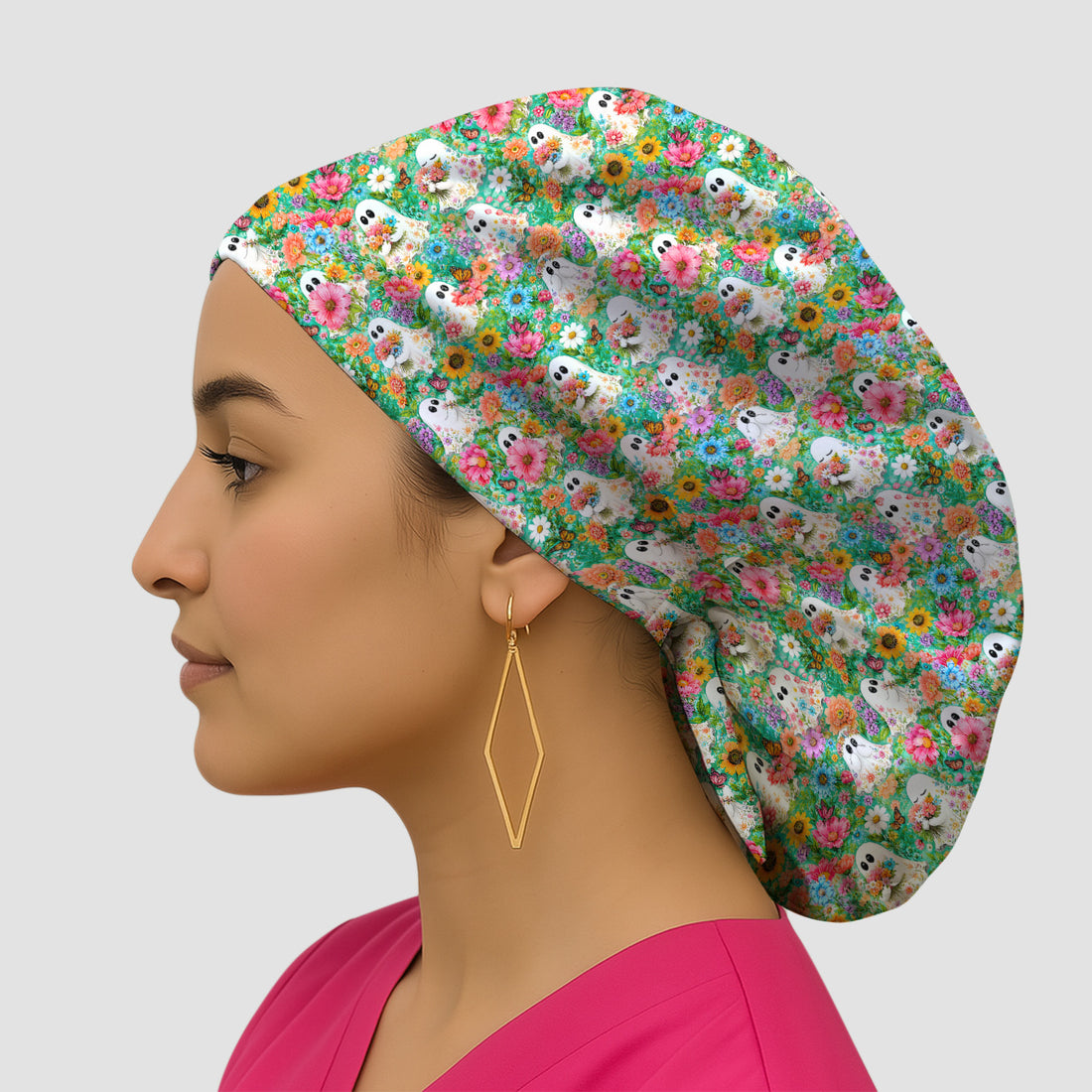 Cute Halloween Floral Ghosts Scrub Cap, Surgical Caps for Doctors