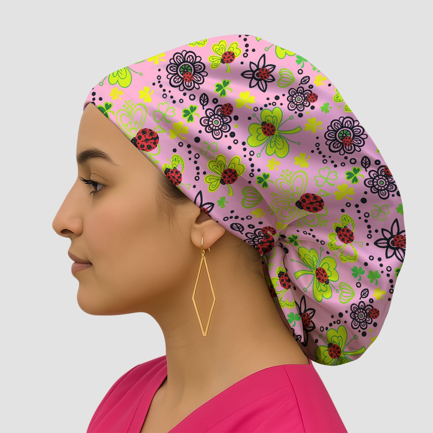 Ladybug Clover Floral Pattern Print Caps, Breathable Fabrics Caps Uniform