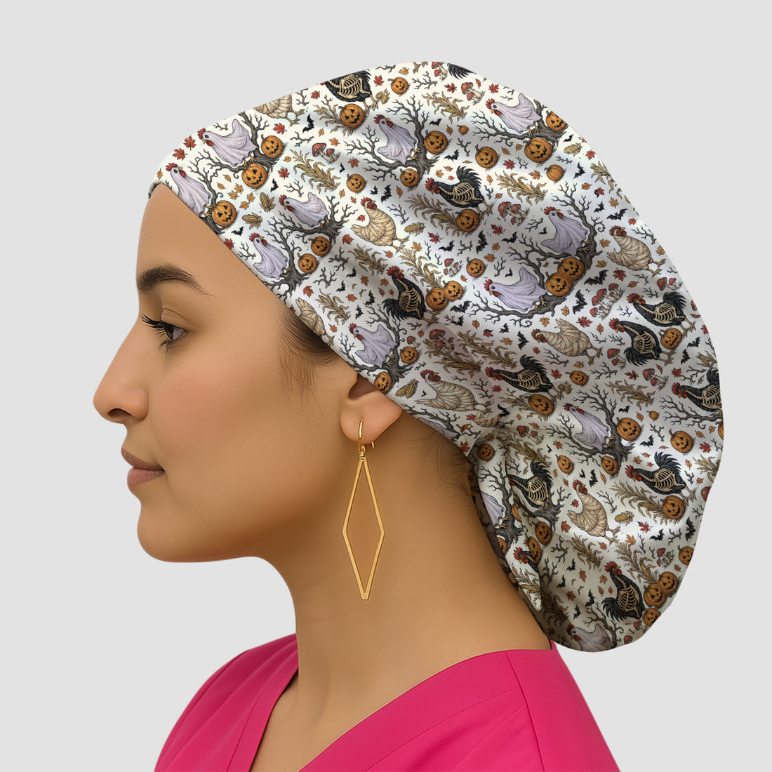 Halloween Skeleton Chickens Pattern Scrub Cap, Surgical Caps for Doctors