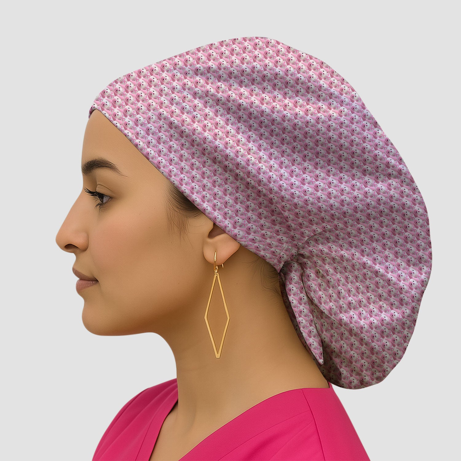 Pink Breast Cancer Awareness Scrub Cap - Cute Puppy Dog Ribbon Nurse Surgical Hat - Support Fight Cancer Medical Gift