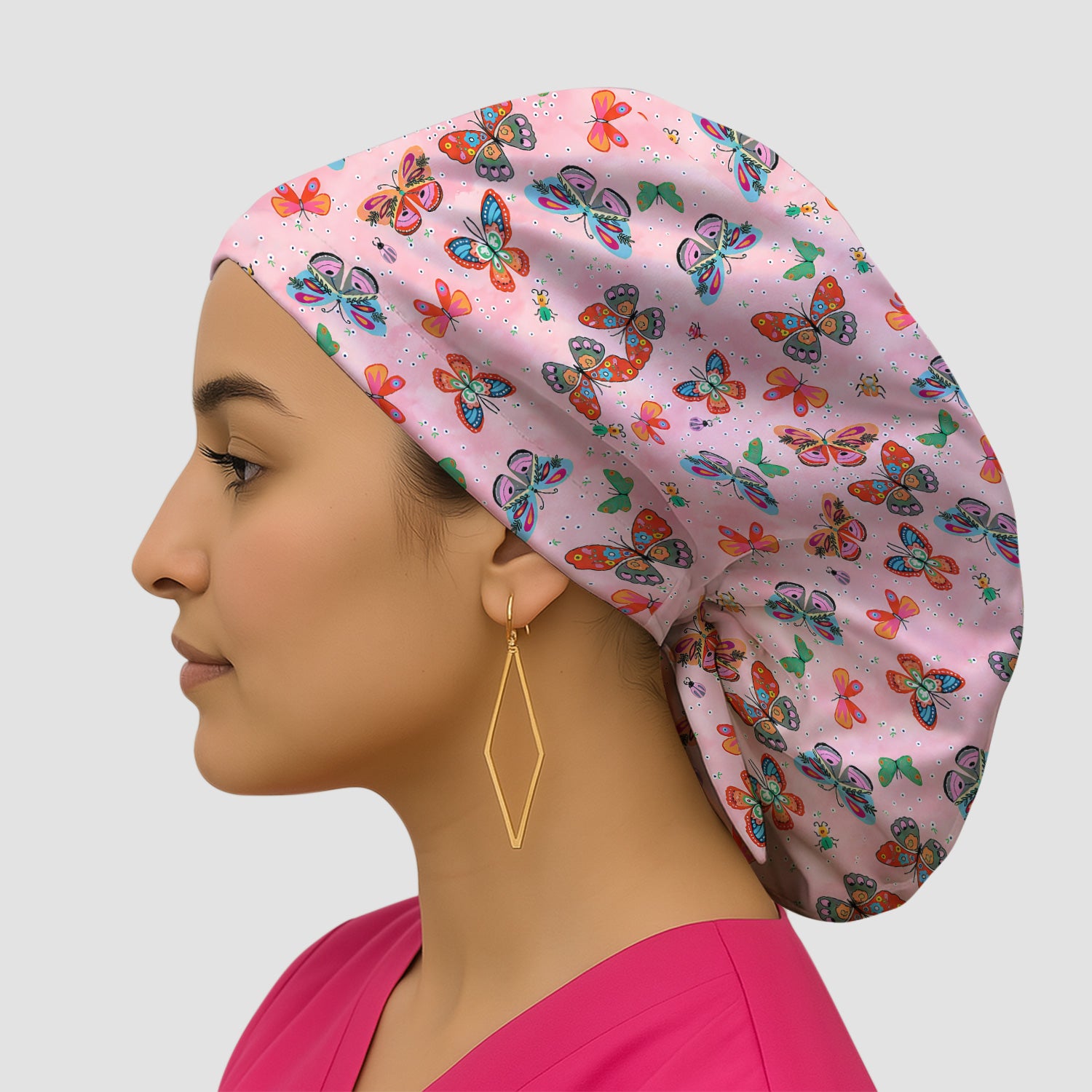 Colorful Butterfly Garden Pattern Cap, Bouffant Scrub Caps for Women