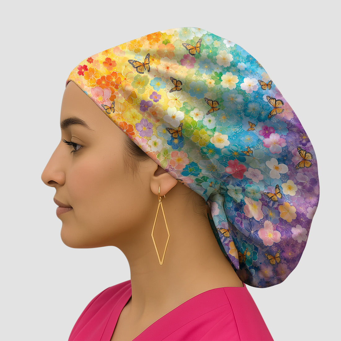Rainbow Butterfly Floral Blossom Pattern Scrub Cap, Surgical Caps for Doctors