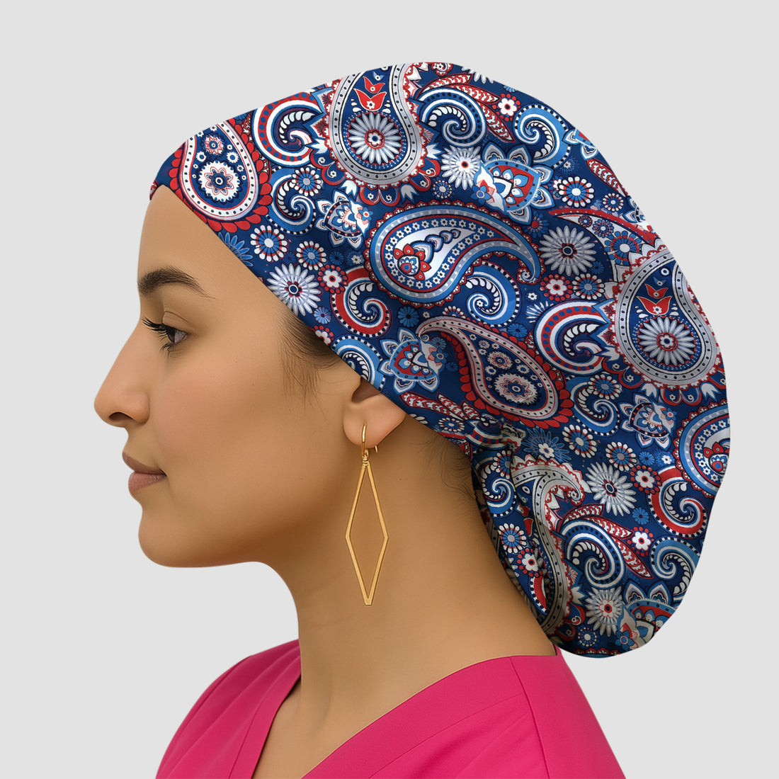 Patriotic Red White Blue Paisley Pattern Scrub Cap, Surgical Caps for Doctors