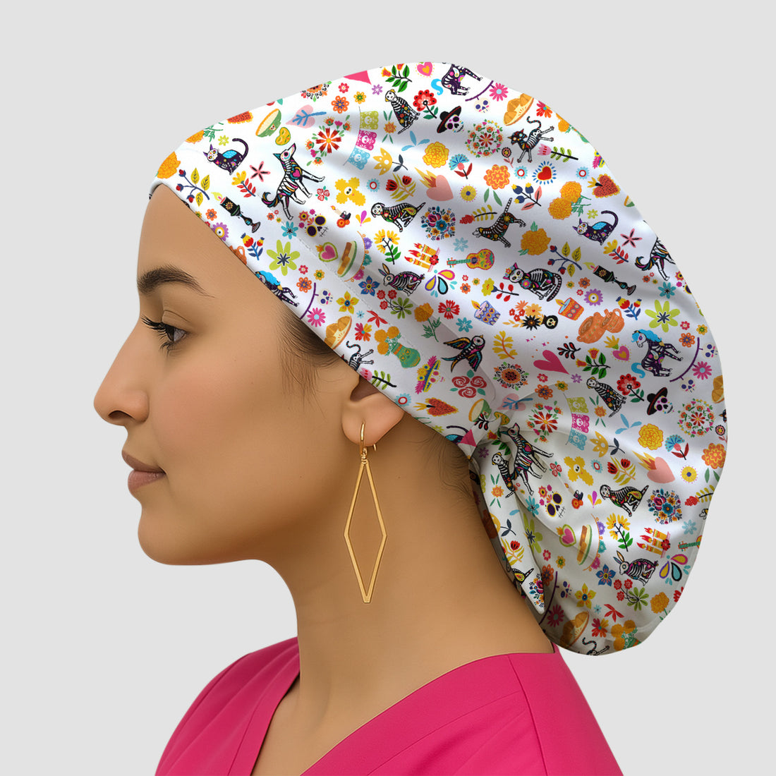 Day Of The Dead Sugar Skull Print Scrub Cap, Surgical Caps for Doctors