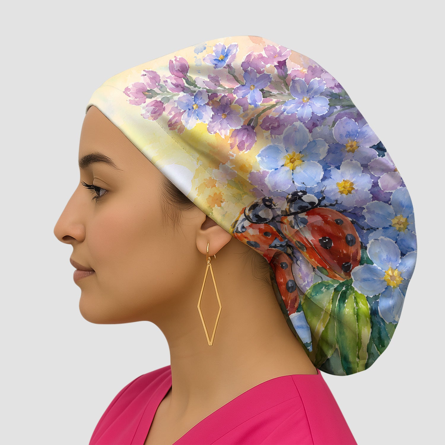 Ladybug Spring Flower Garden Print Scrub Cap, Surgical Caps for Doctors