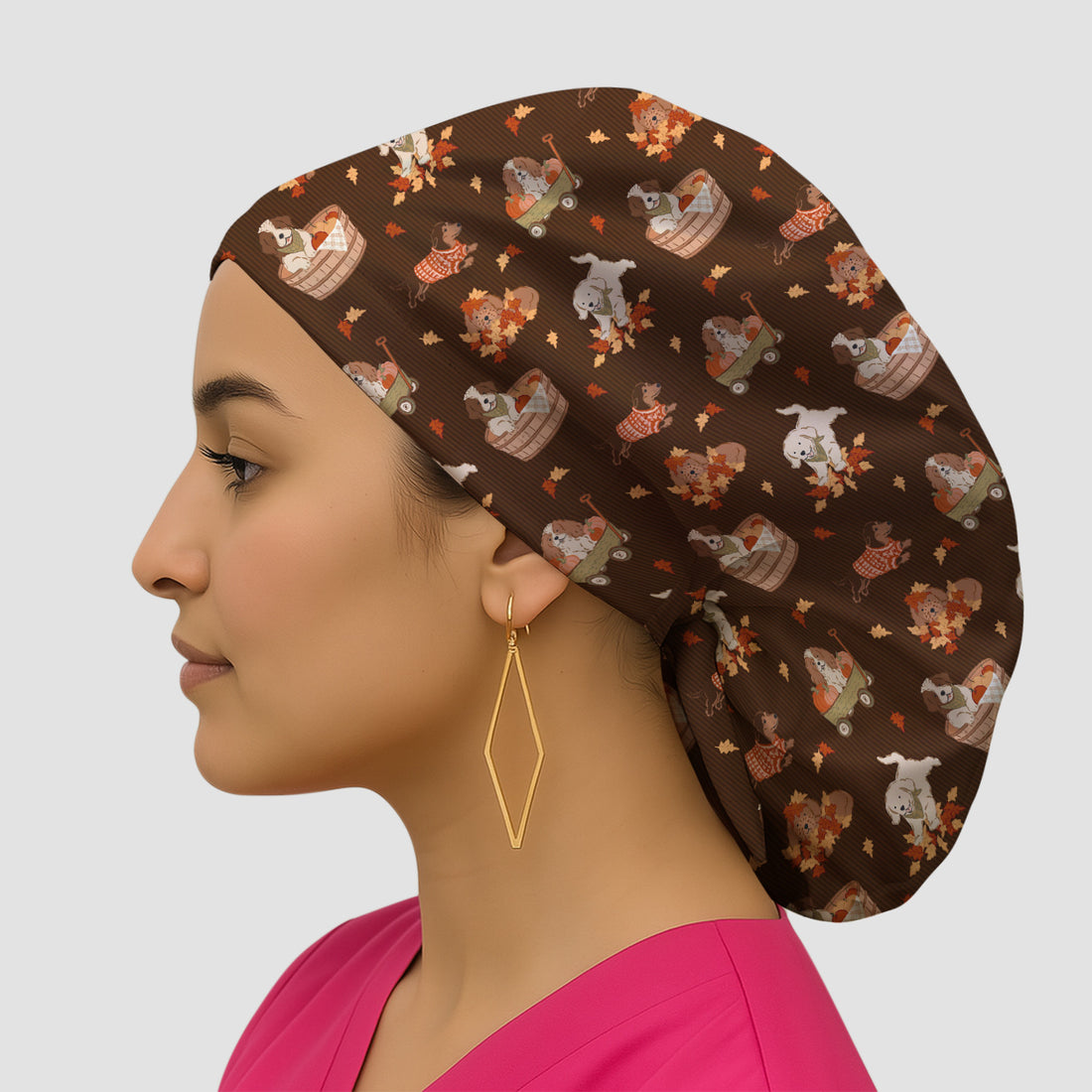 Cute Autumn Dogs And Falling Leaves Scrub Cap, Surgical Caps for Doctors