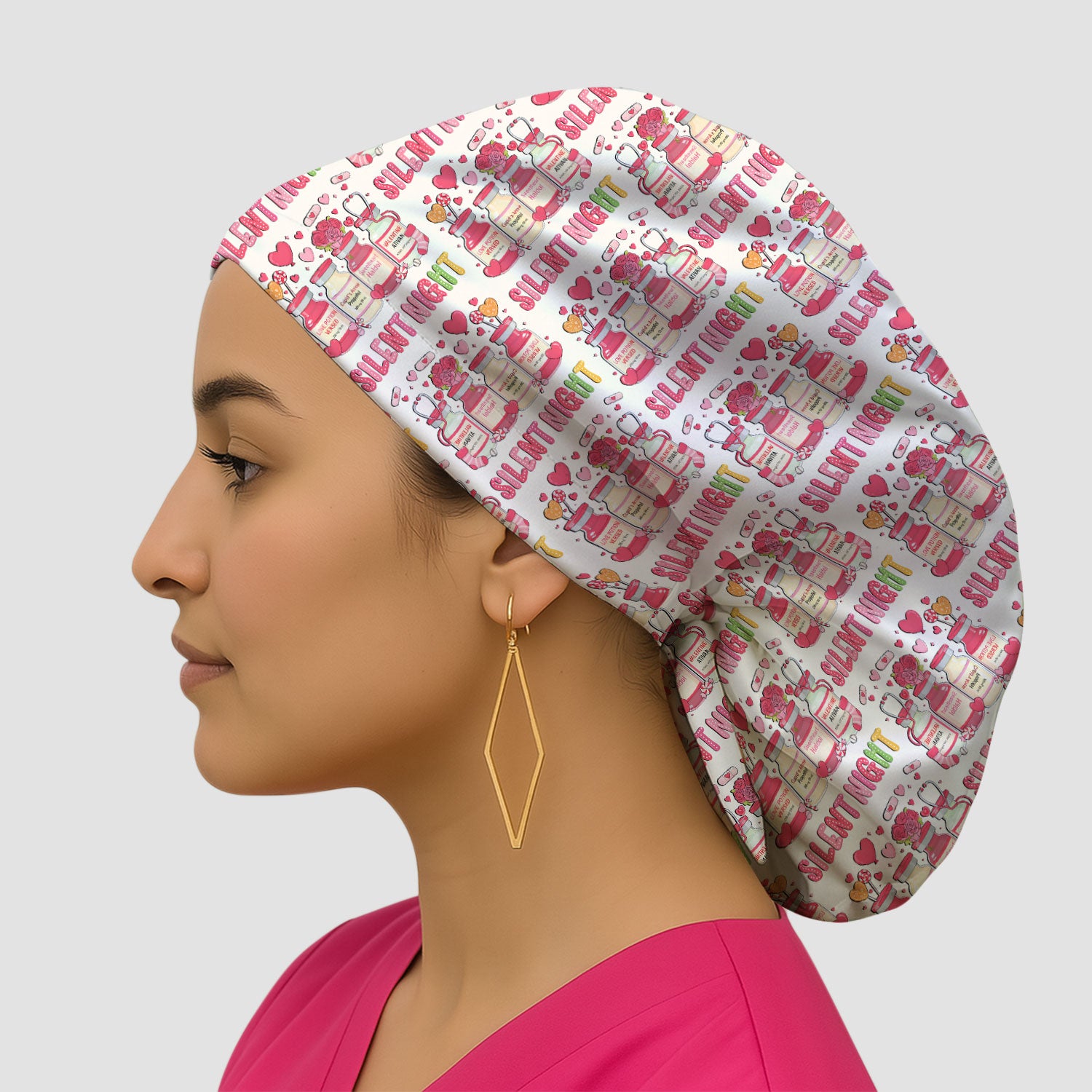 Valentine Silent Night Love Design Scrub Caps, Bouffant Caps for Women