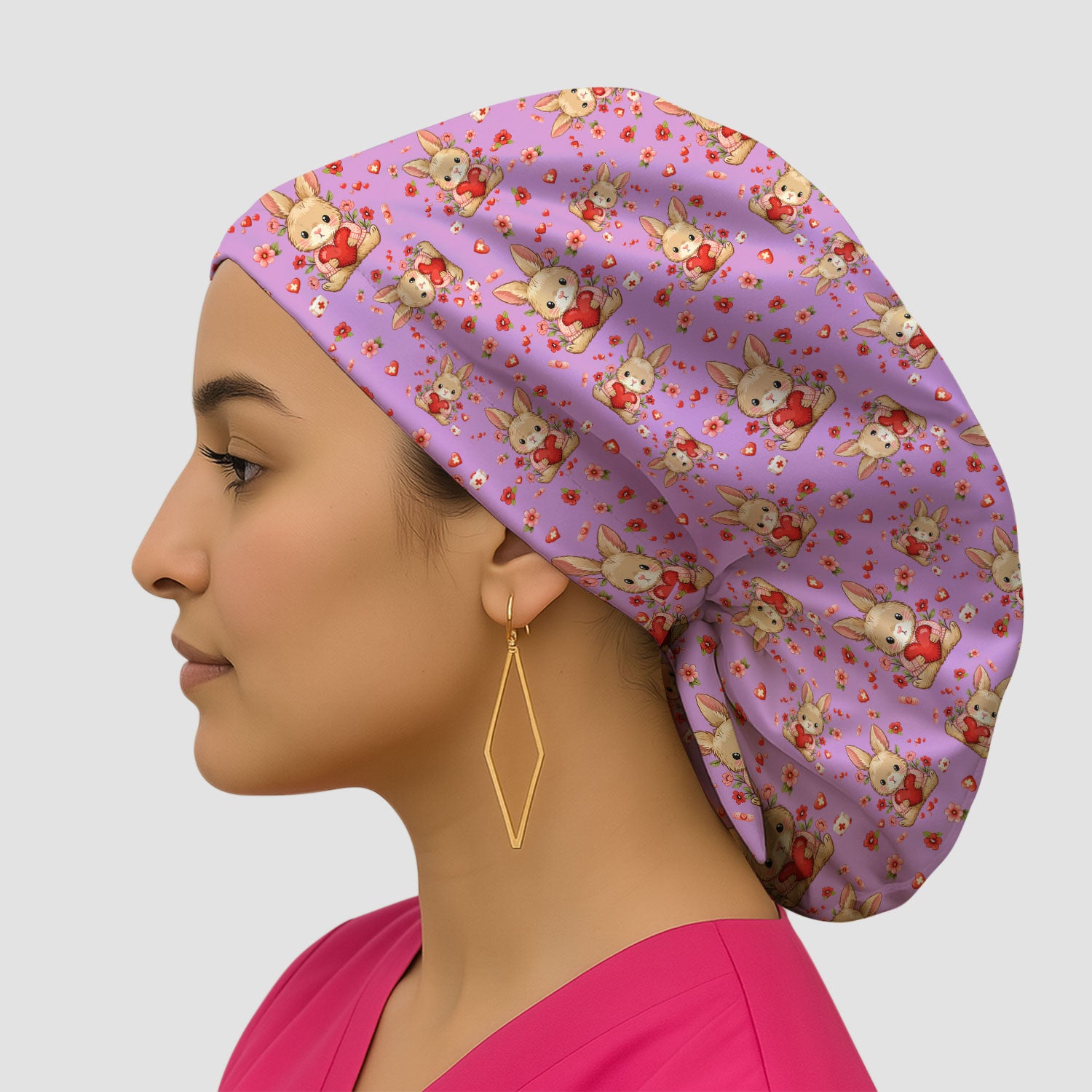 Adorable Bunny Heart Healthcare Design Cap, Bouffant Scrub Caps for Women