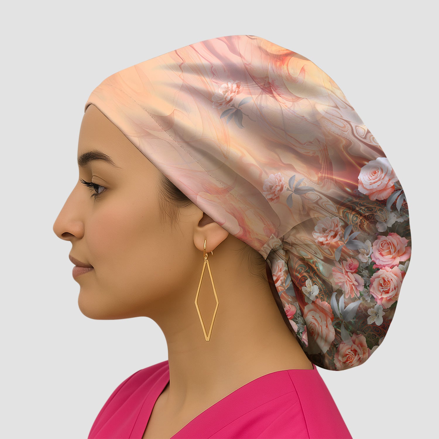 Elegant Peach Marble Rose Pattern Scrub Cap, Surgical Caps for Doctors
