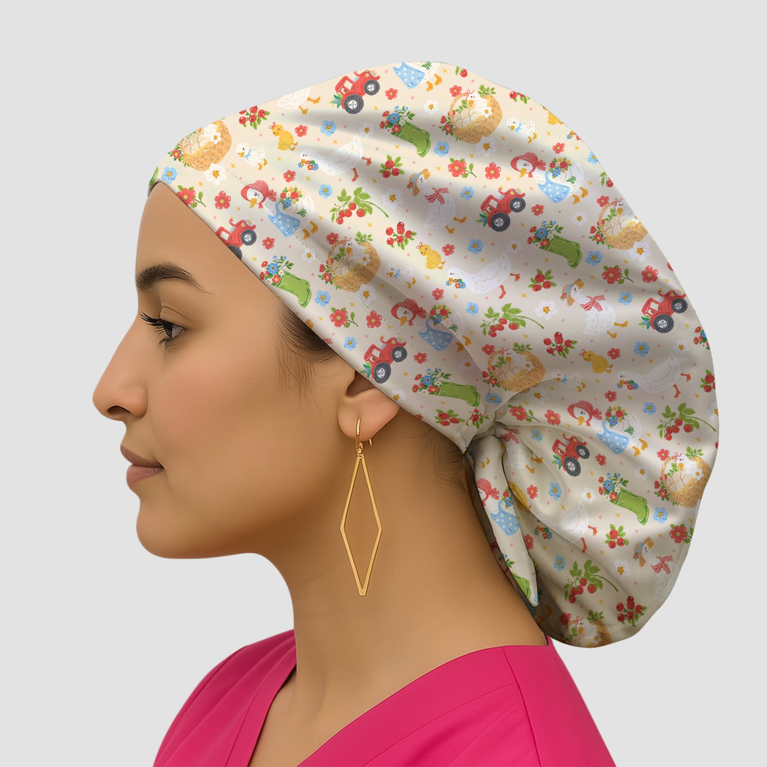 Farm Duck Chicken Tractor Flower Basket Scrub Cap, Surgical Caps for Doctors