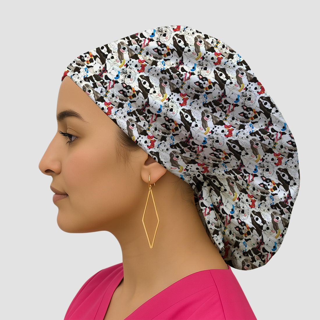 Cute Dog Cartoon All Over Print Scrub Cap, Breathable Fabrics Caps Uniform