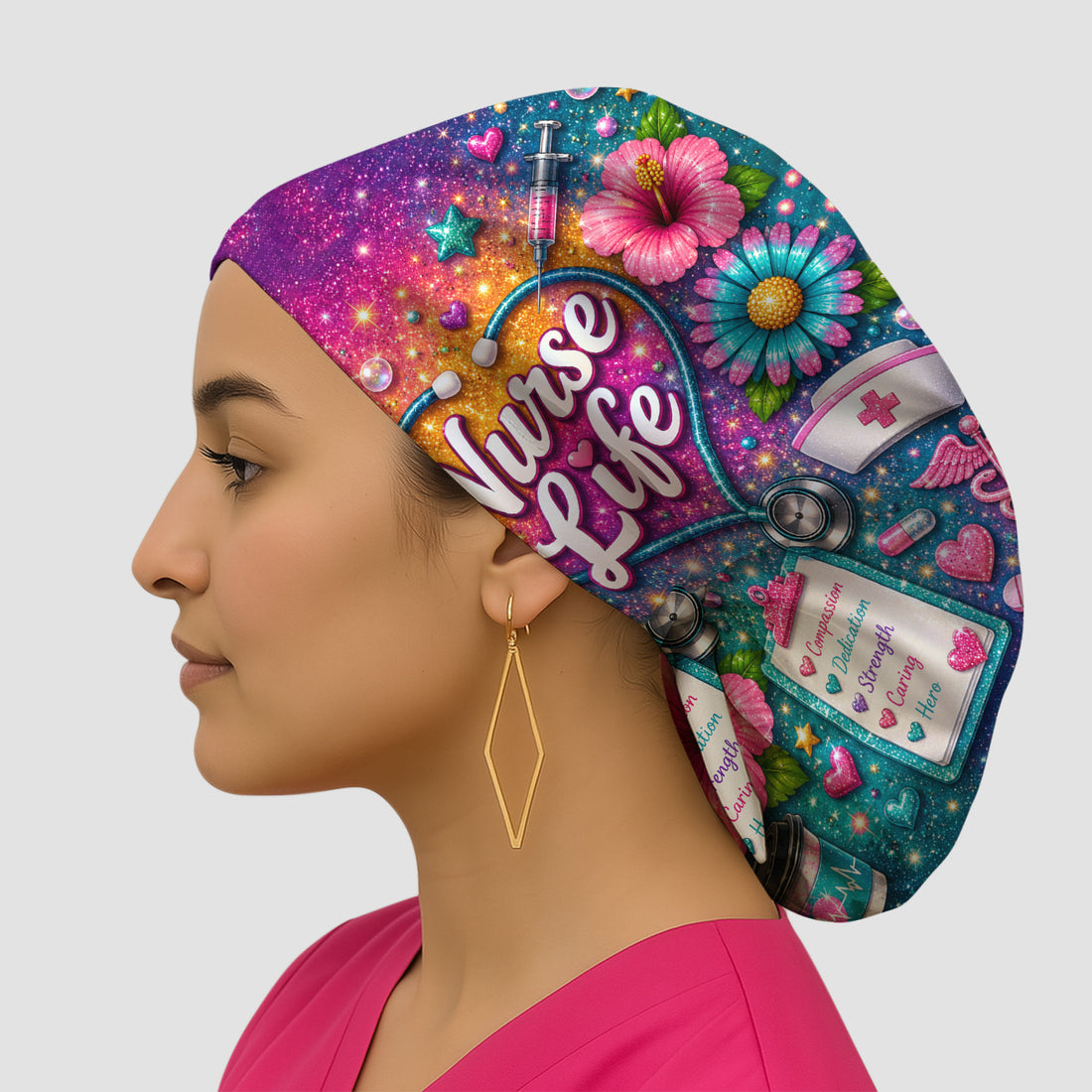 Colorful Nurse Life Heart Pattern Scrub Cap, Surgical Caps for Doctors