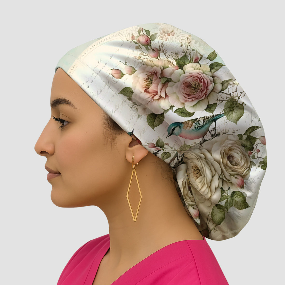 Vintage Birds Rose Pattern Scrub Cap, Surgical Caps for Doctors