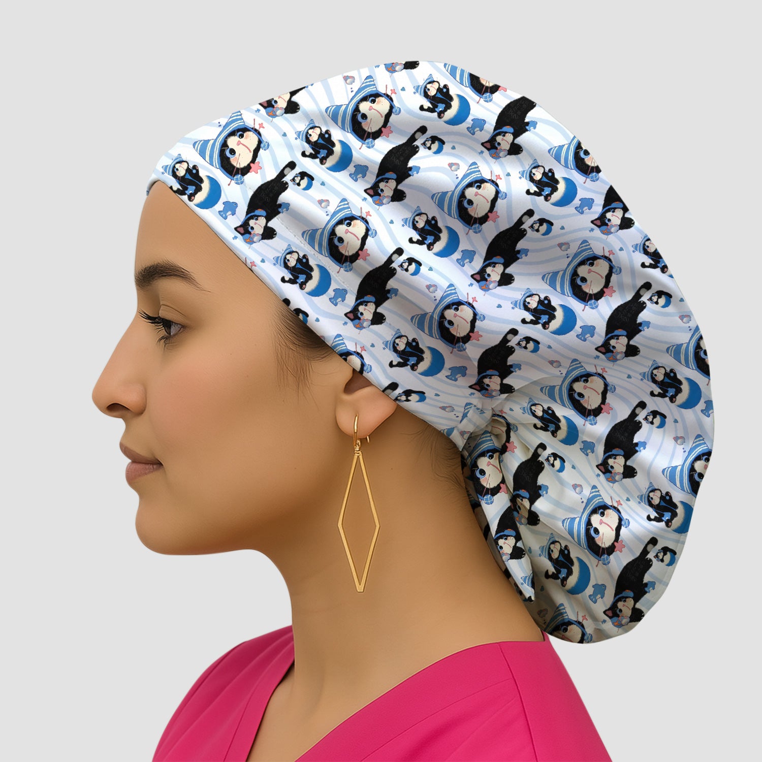 Charming Kitten Fish Pattern Surgical Cap, Breathable Fabrics Caps Uniform