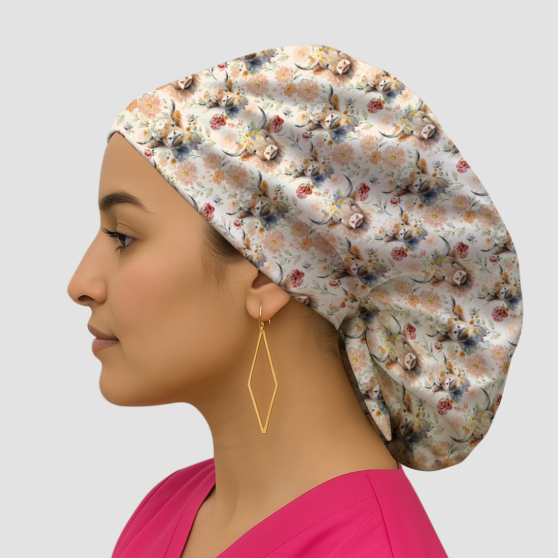 Cute Highland Cow Floral Pattern Scrub Cap, Surgical Caps for Doctors