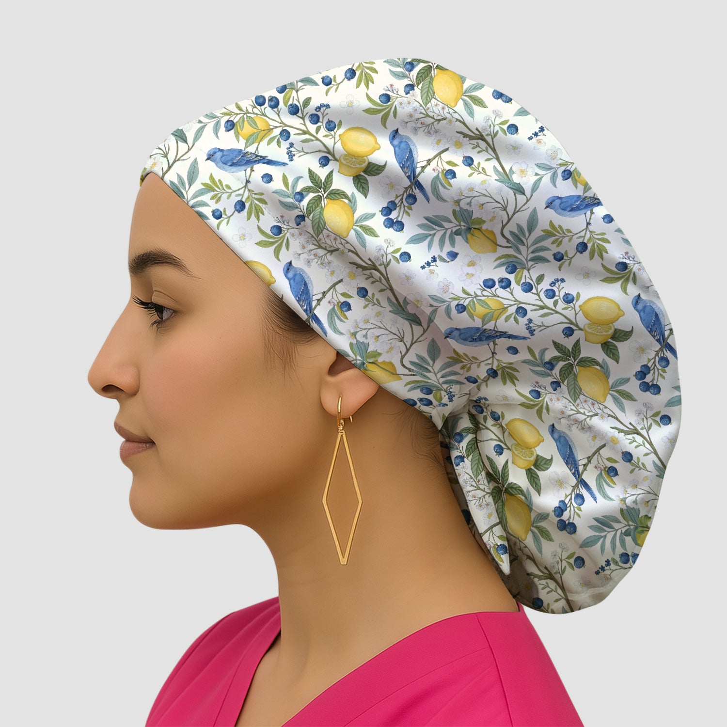 Cute Bluebird Lemon Berry Pattern Scrub Cap, Surgical Caps for Doctors