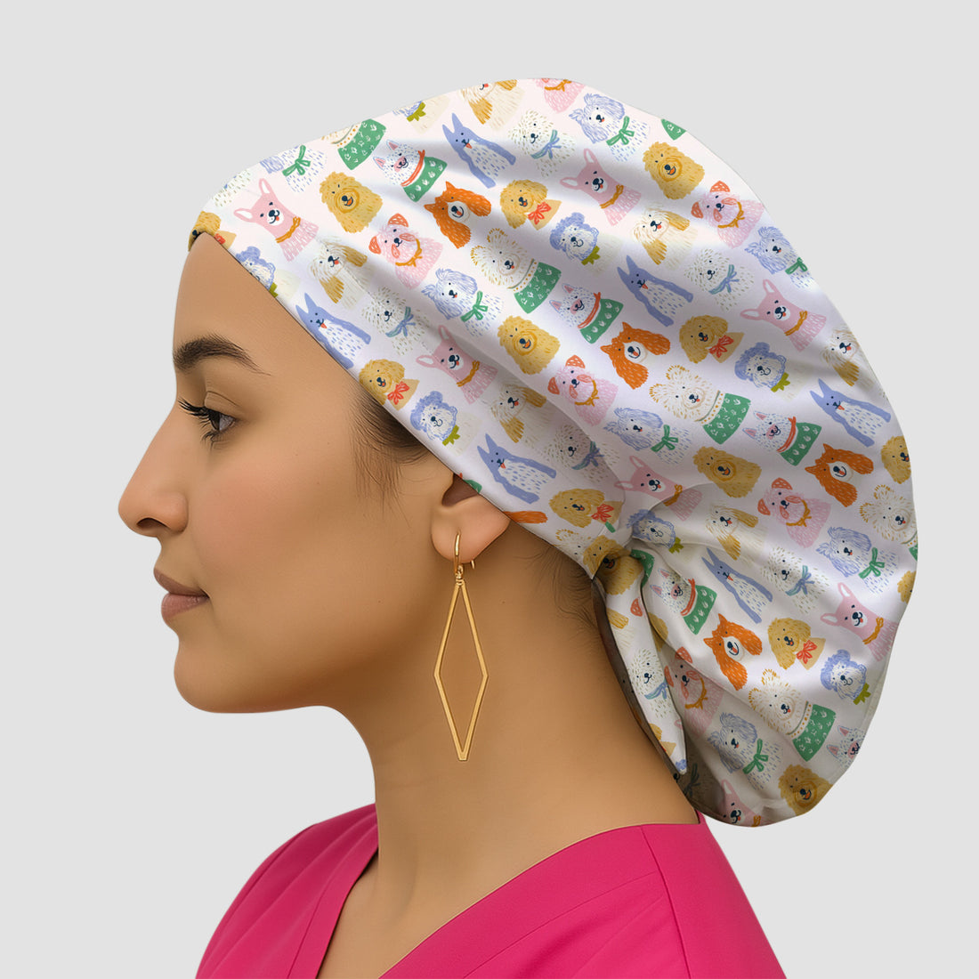 Colorful Dog Faces Cartoon Pattern Scrub Cap, Surgical Caps for Doctors