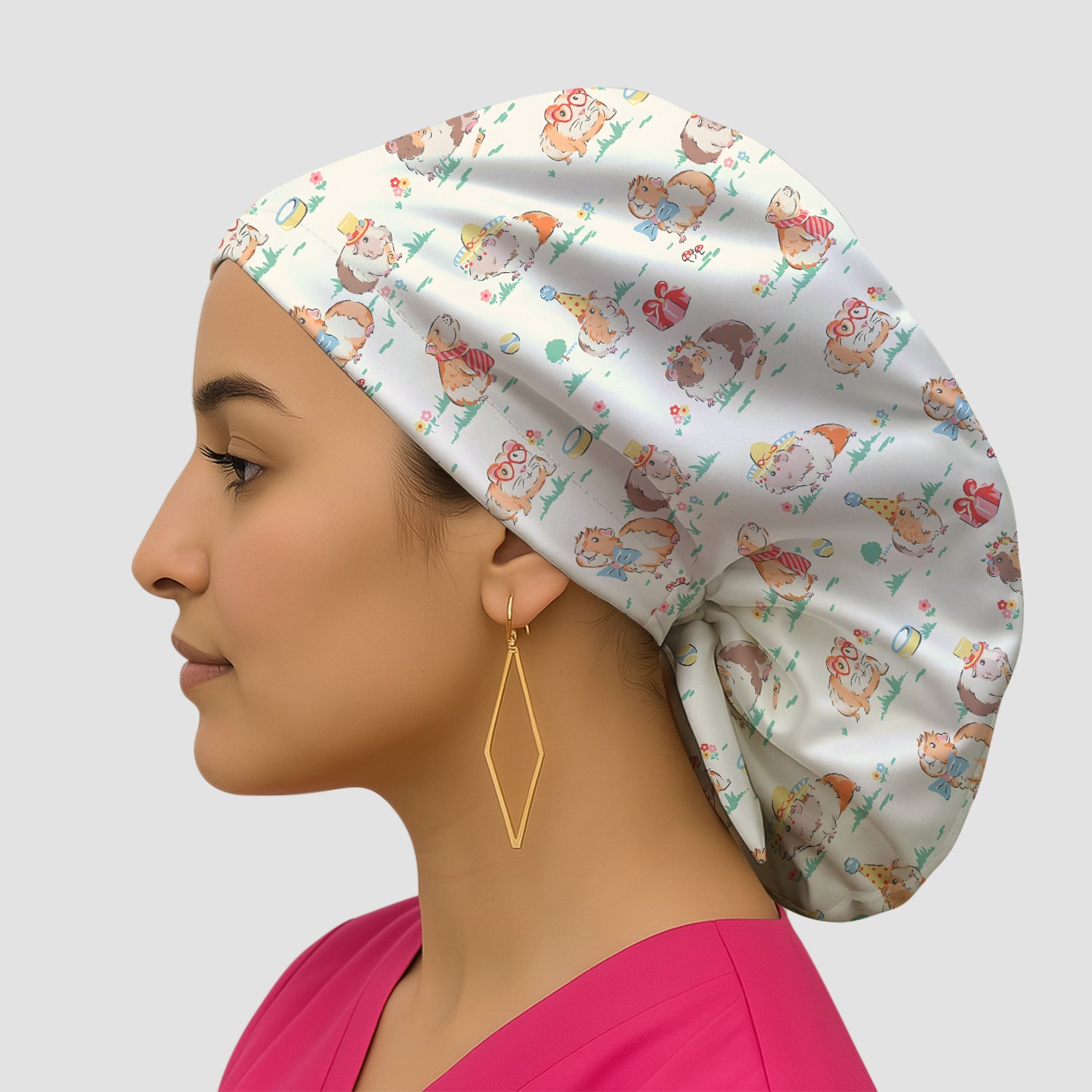 Cute Guinea Pig Party Nurse Pattern Scrub Cap, Bouffant Scrub Caps for Women