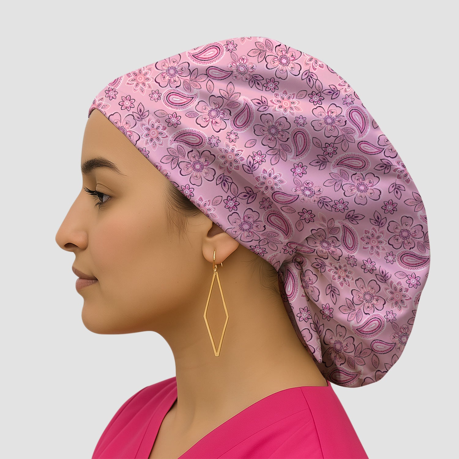 Pink Paisley Floral Nurse Pattern Scrub Cap, Surgical Caps for Doctors