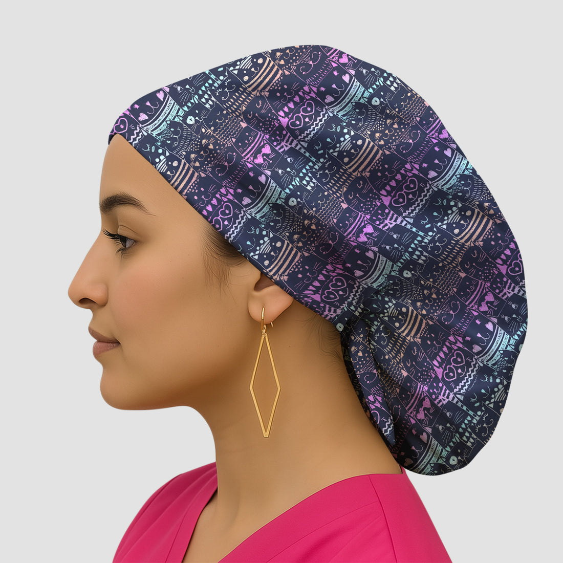 Cute Neon Cat Faces Pattern Scrub Cap, Surgical Caps for Doctors