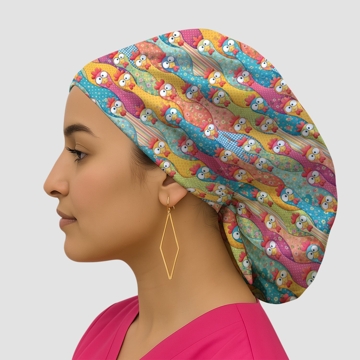 Funny Colorful Chicken Farm Cartoon Print Cap, Surgical Caps for Nurses