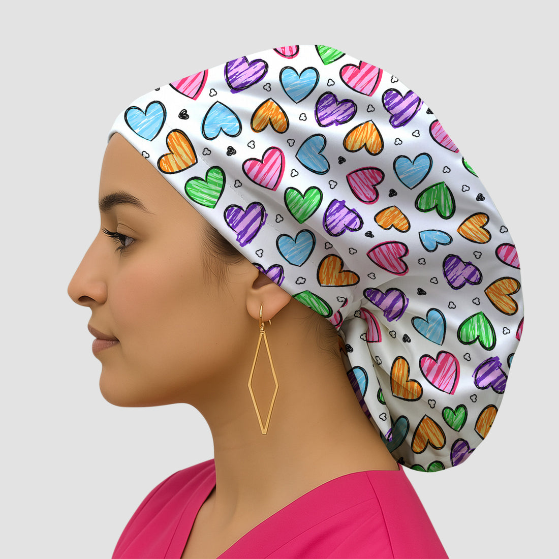 Colorful Doodle Heart Pattern Scrub Cap, Surgical Caps for Doctors