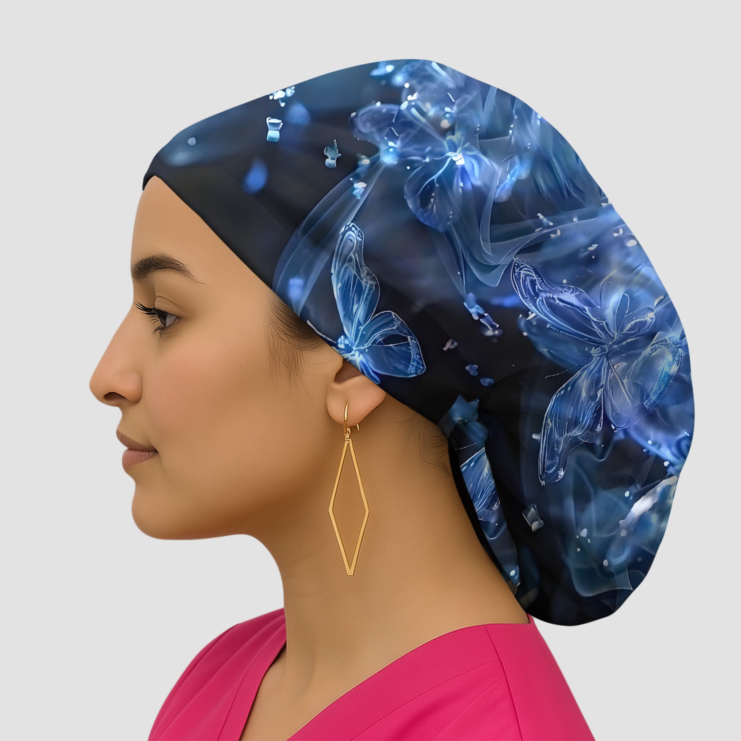 Glowing Blue Butterfly Garden Pattern Scrub Cap, Surgical Caps for Doctors