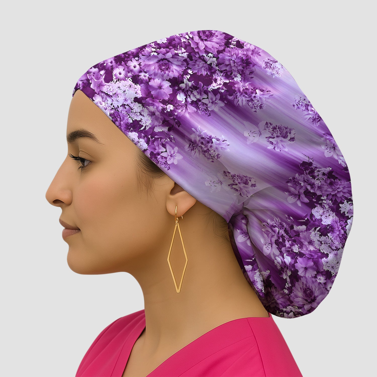 Purple Blossom Garden Pattern Scrub Cap, Surgical Caps for Doctors