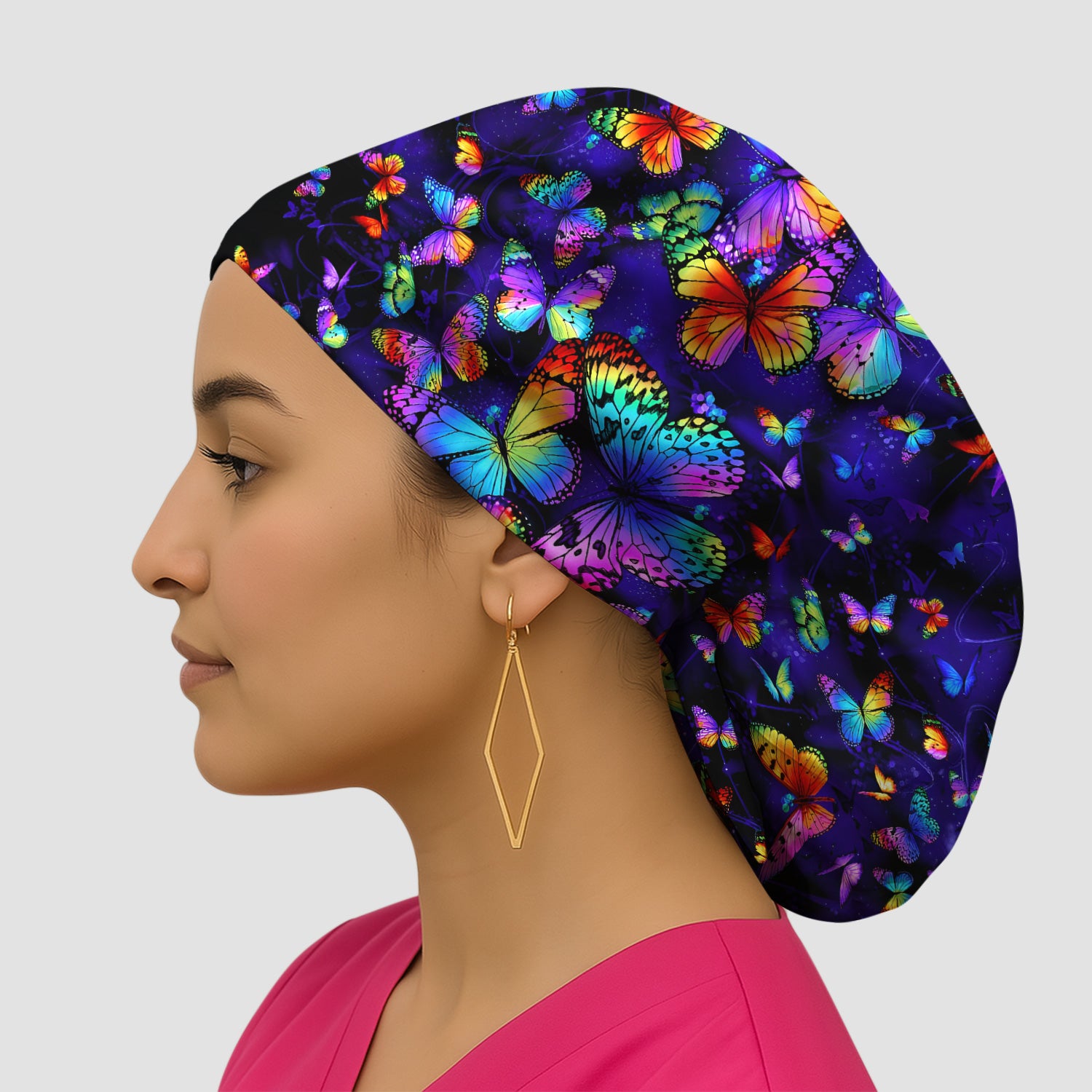 Vibrant Rainbow Butterfly Galaxy Pattern Scrub Cap, Surgical Caps for Doctors