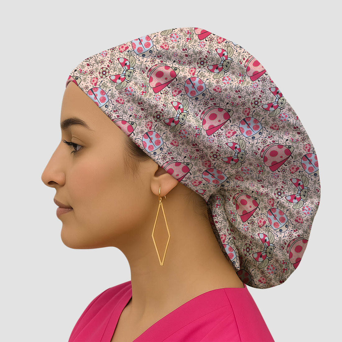Cute Ladybug Rain Garden Pattern Scrub Cap, Breathable Fabrics Caps Uniform