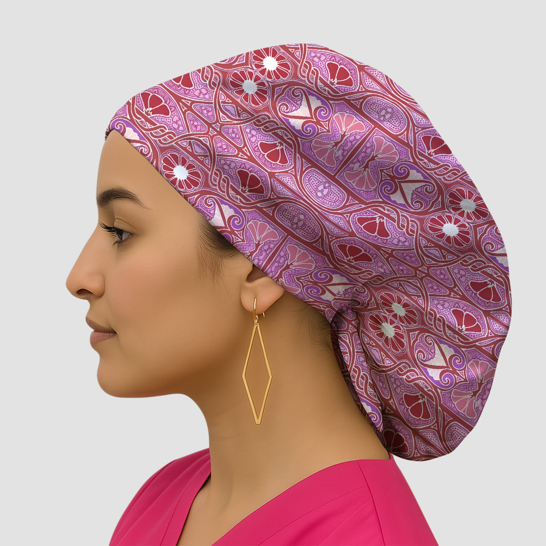 Vintage Ornamental Floral Pattern Scrub Cap, Breathable Fabrics Caps Uniform
