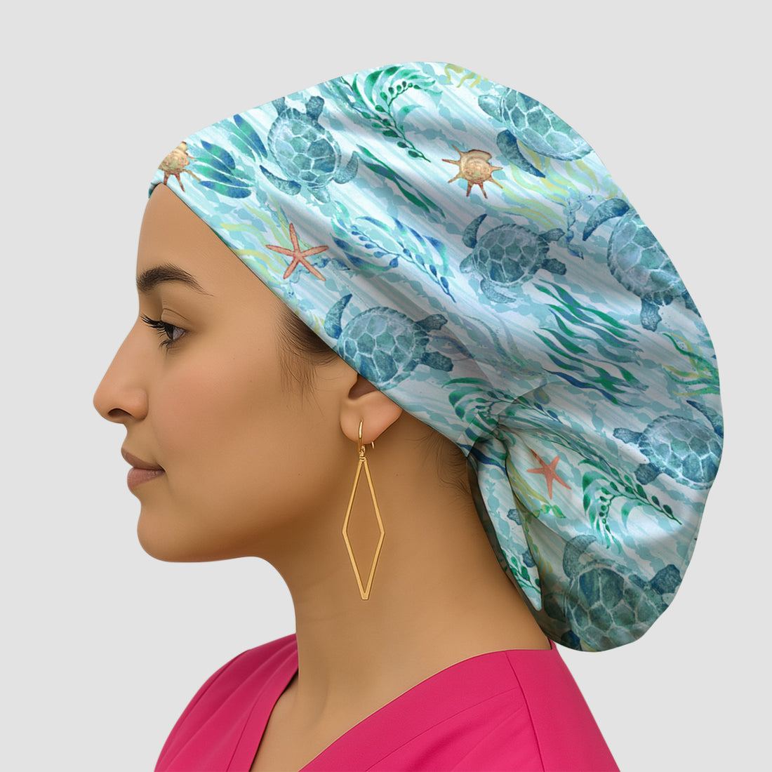 Sea Turtle Ocean Watercolor Print Bouffant Cap, Surgical Caps for Doctors