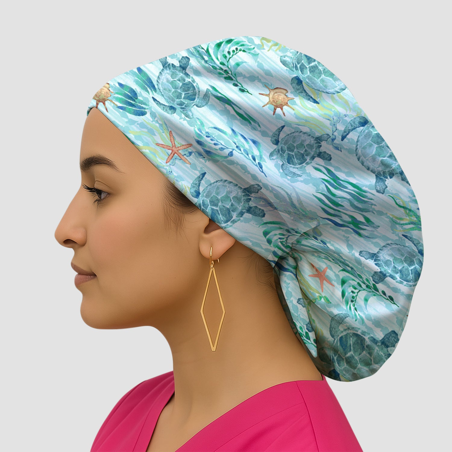 Sea Turtle Ocean Watercolor Print Bouffant Cap, Surgical Caps for Doctors