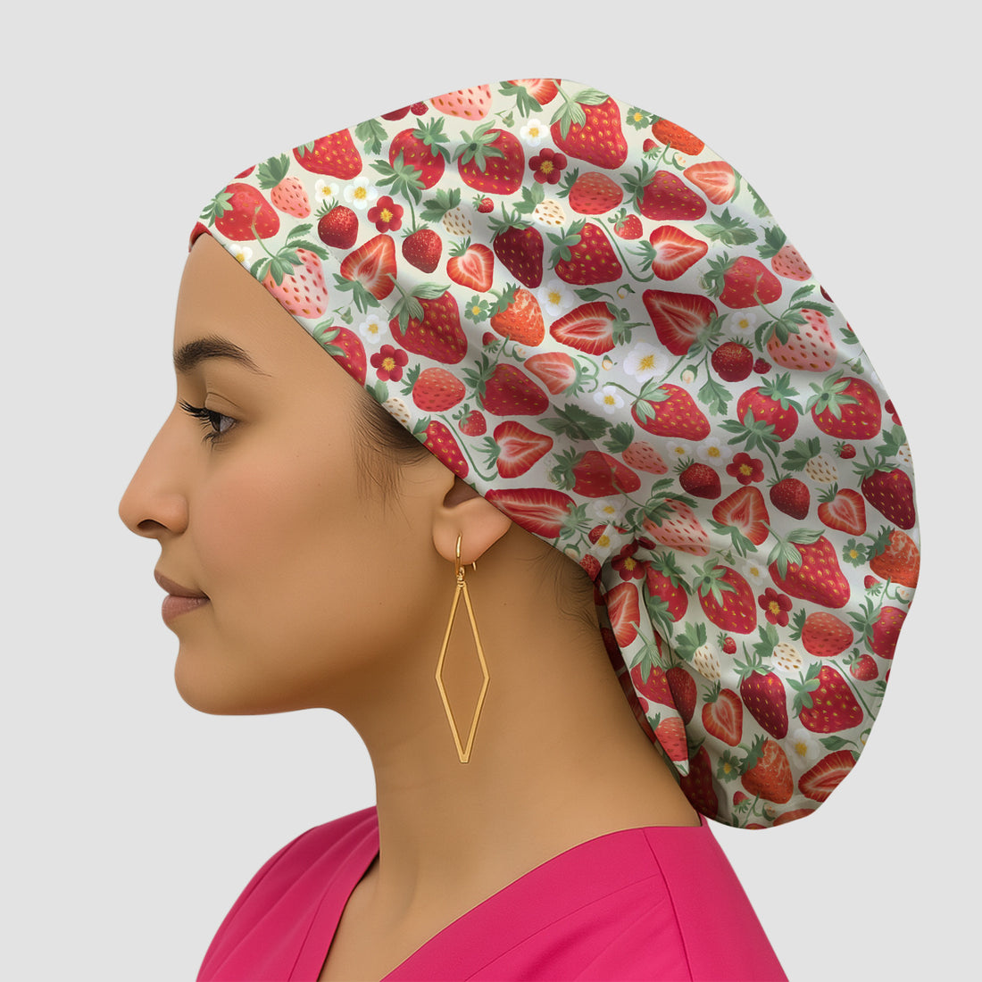Fresh Strawberry Pattern Leaves Caps, Bouffant Scrub Caps for Women