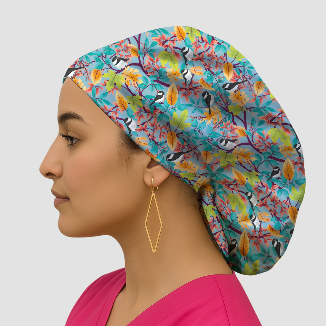 Autumn Leaf Chickadee Bird Pattern Bouffant Cap, Surgical Caps for Doctors