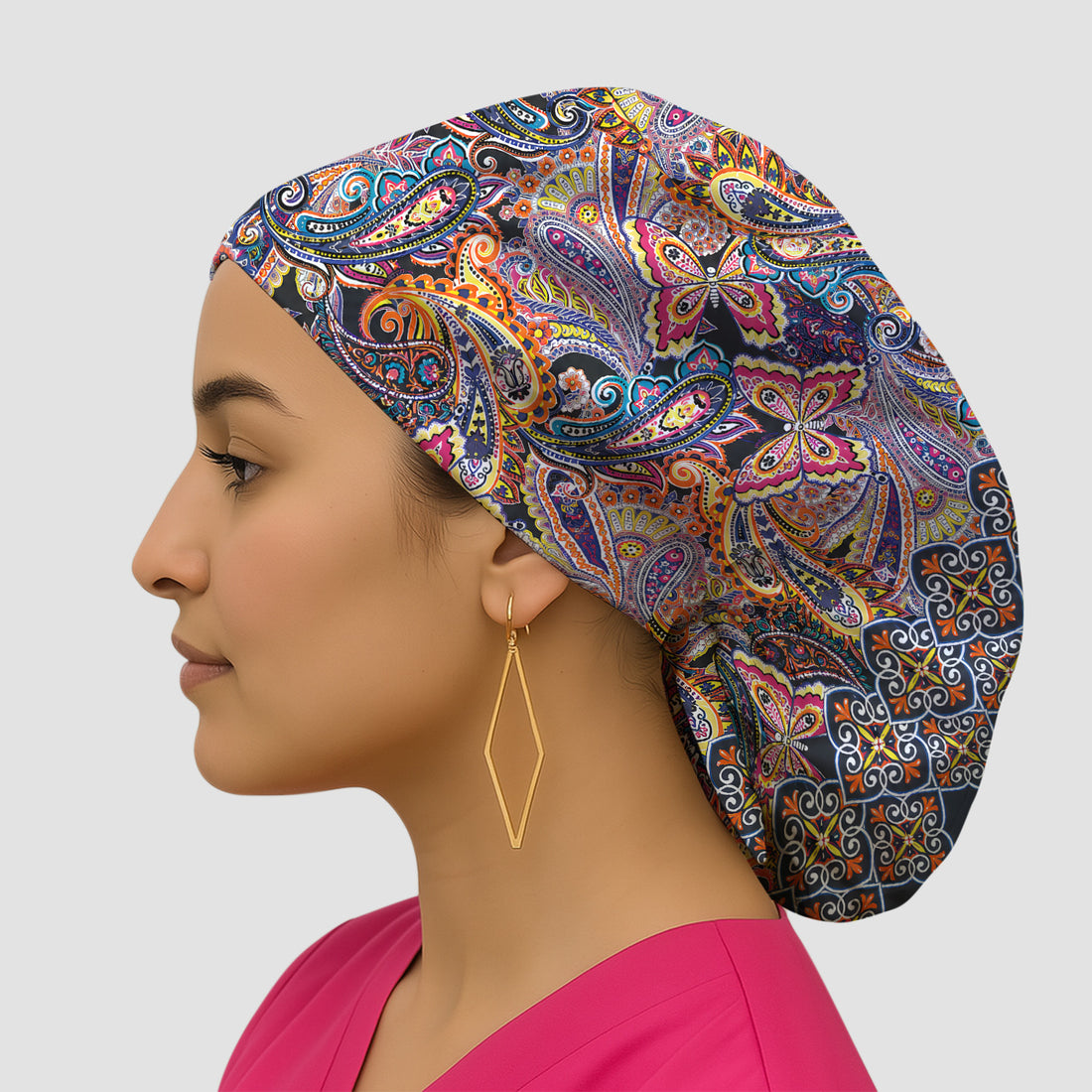 Colorful Bohemian Paisley Floral Pattern Scrub Cap, Surgical Caps for Doctors