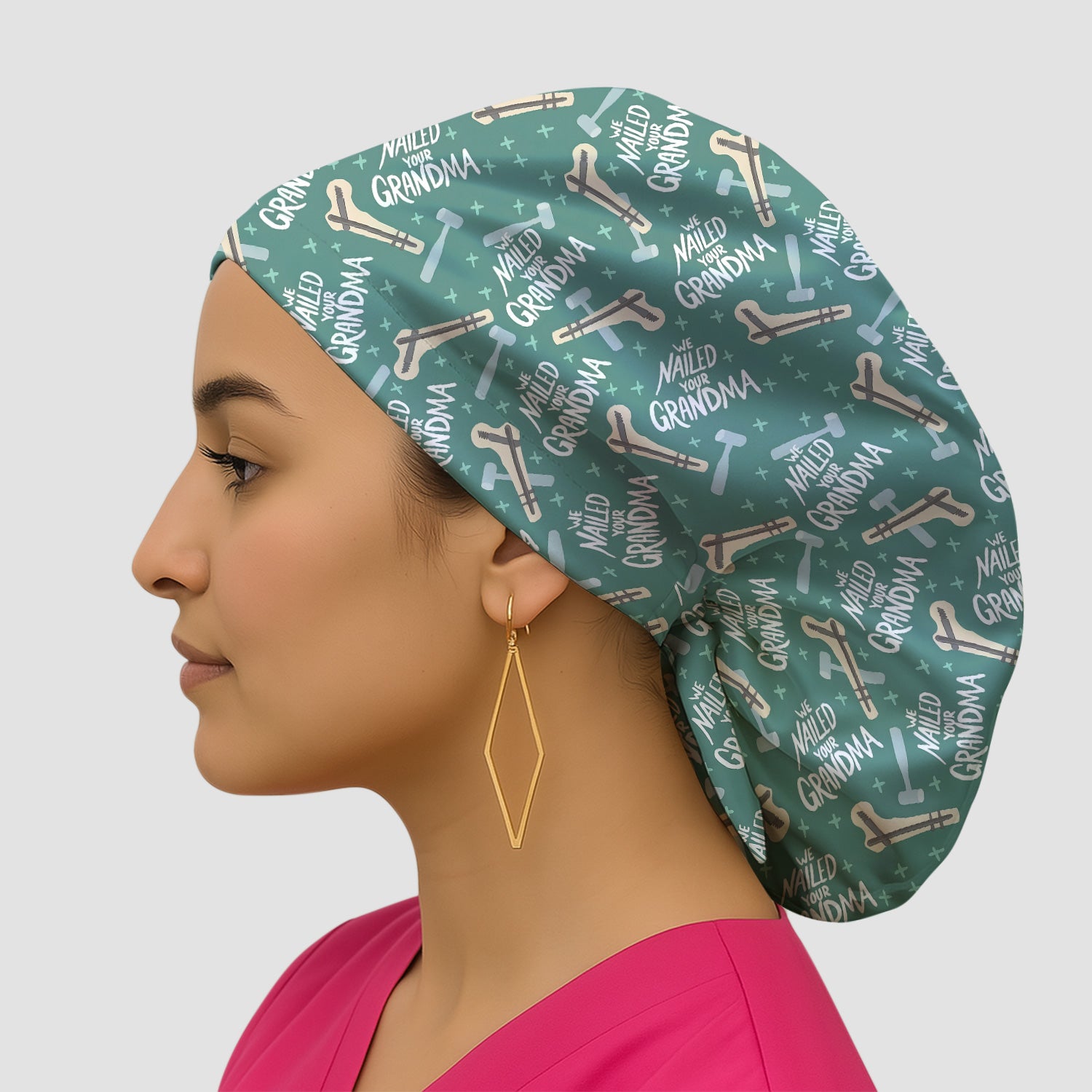 Funny Orthopedic Bone Hammer We Nailed Your Grandma Pattern Scrub Cap, Surgical Caps for Doctors